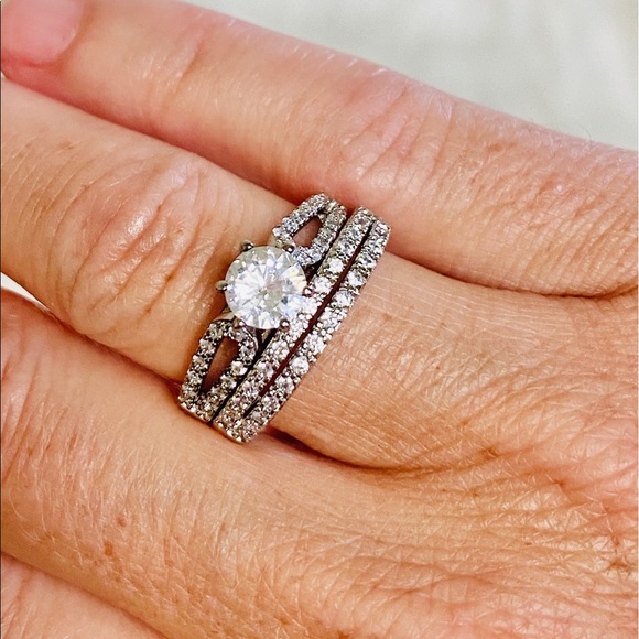 925 Sterling Silver CZ Two Piece Bridal Ring Set - Picture 2 of 10